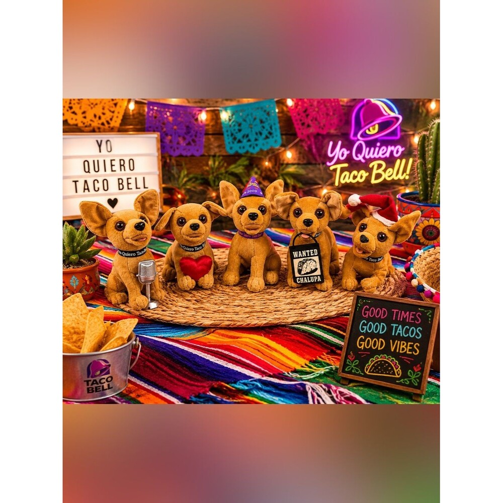 Vintage Y2K Taco Bell Chihuahua Plush Lot of 5 Yo Quiero Taco Bell Collectible